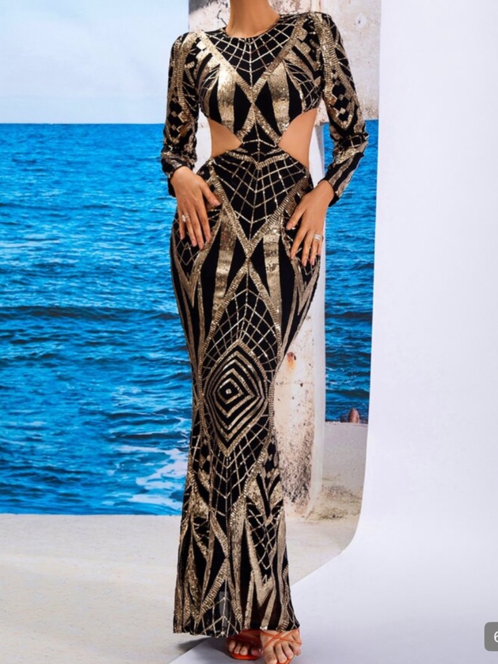 Black and Gold Evening Dress